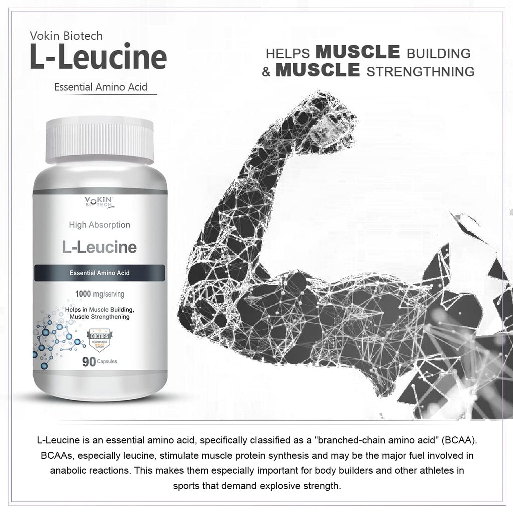 Vokin biotech L- Leucine – Supports muscle Building, Muscle Strengthening – 1000mg