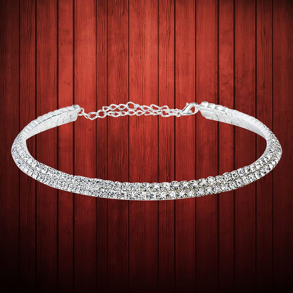Silver-Toned Alloy Double Line Silver Choker Necklace - The Pari