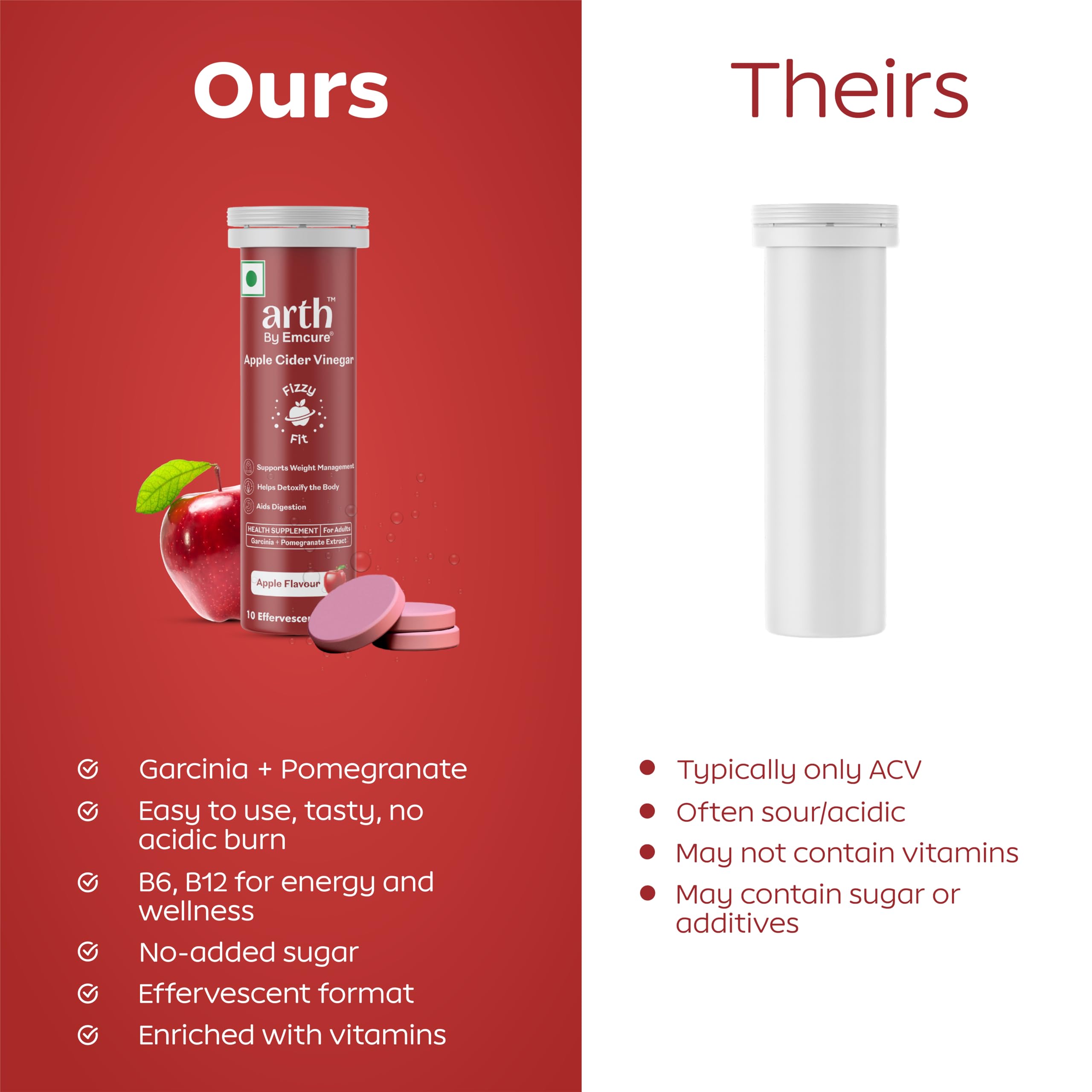 Arth Apple Cider Vinegar Effervescent Tablets