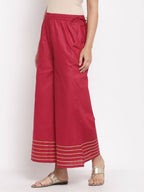 Myshka Women's Beautiful Maroon Cotton Solid Casual Palazzo