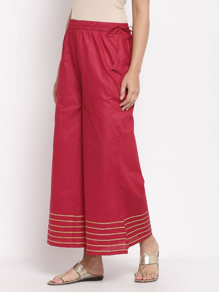 Myshka Women's Beautiful Maroon Cotton Solid Casual Palazzo