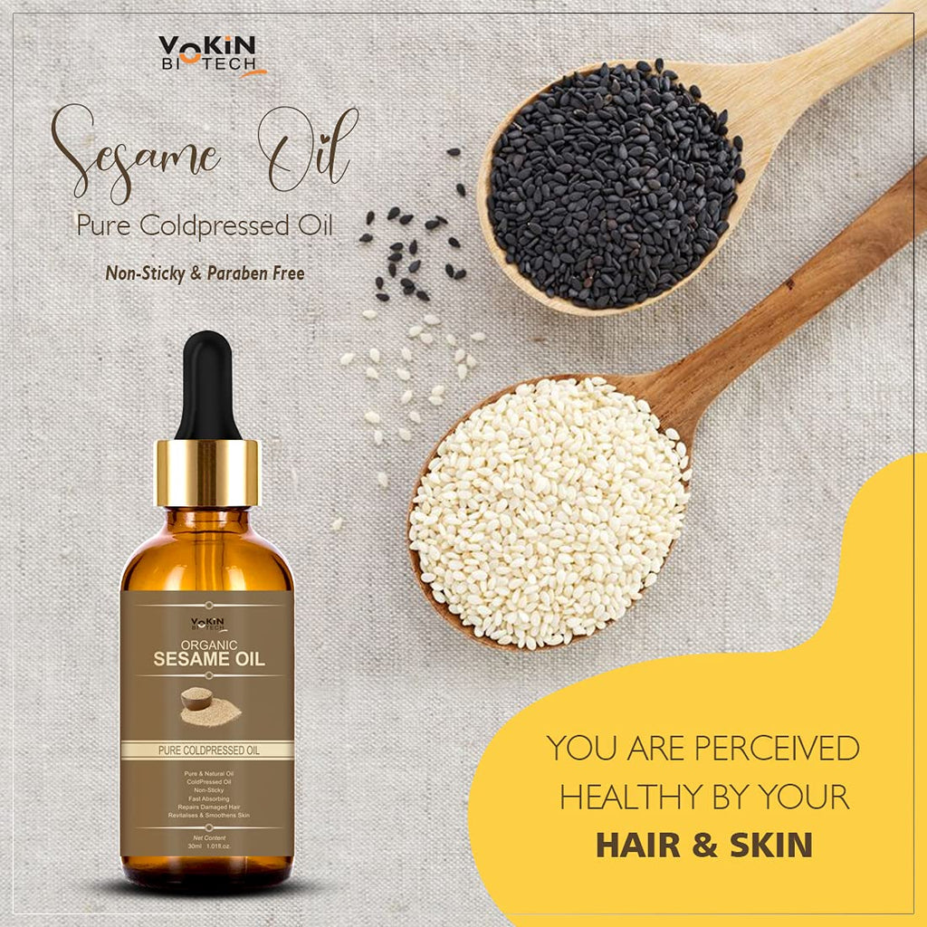 Vokin Biotech Organic Sesame Pure Cold Pressed Oil For Hair, Body, Skin Care, Massage,