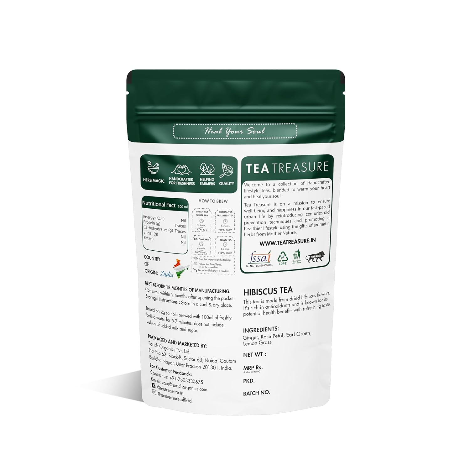 Tea Treasure Hibiscus Green Tea Powder - Distacart