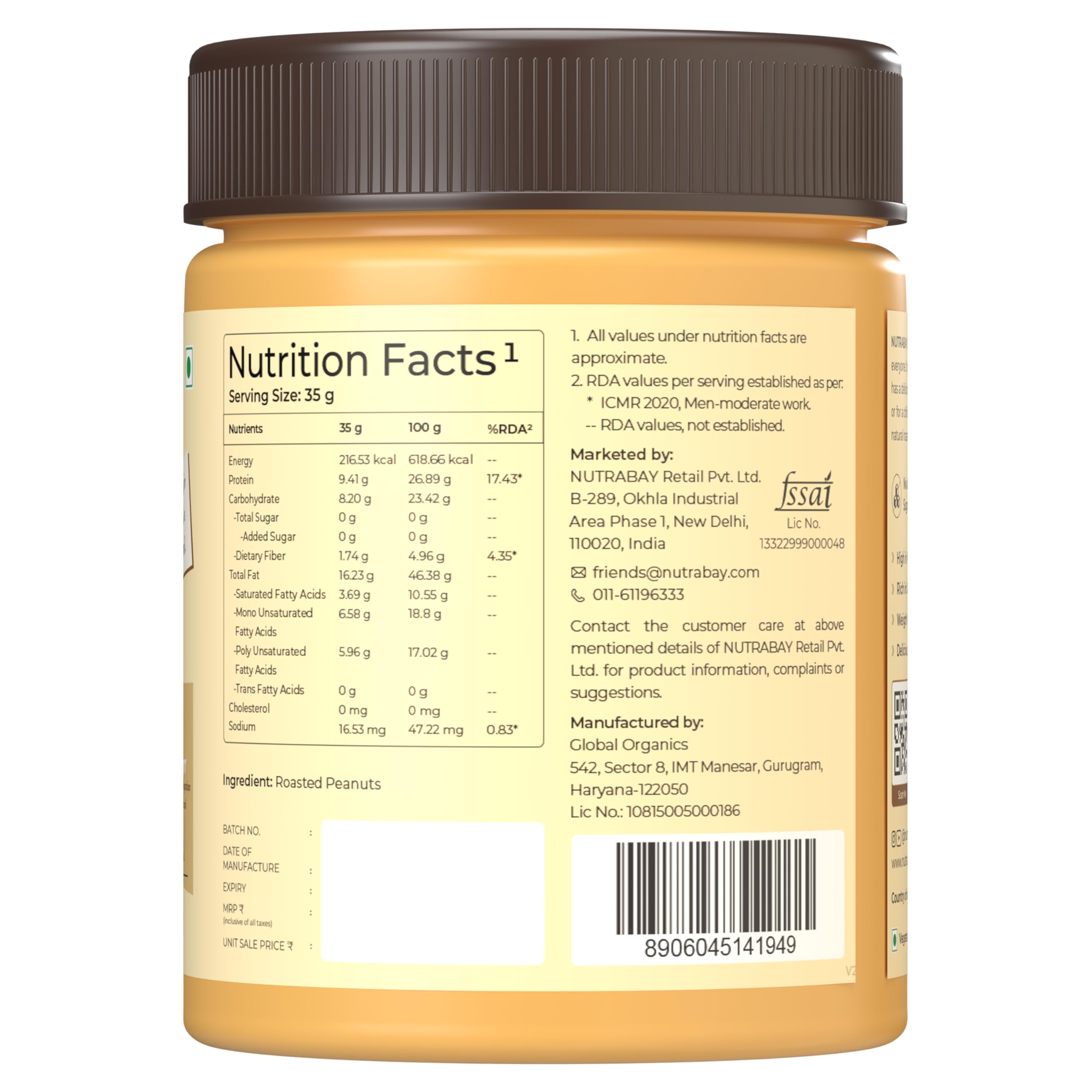 Nutrabay Unsweetened Peanut Butter (Crunchy)