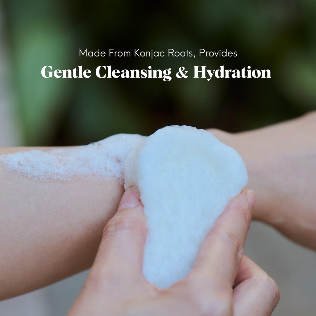 ILEM JAPAN Natural Konjac Body Sponge - Soft White Sponge for All Skin, Exfoliating, Gentle Japanese Skincare Tool for Bath & Shower | For Men & Women | Help Reduction of Fine lines & Wrinkles