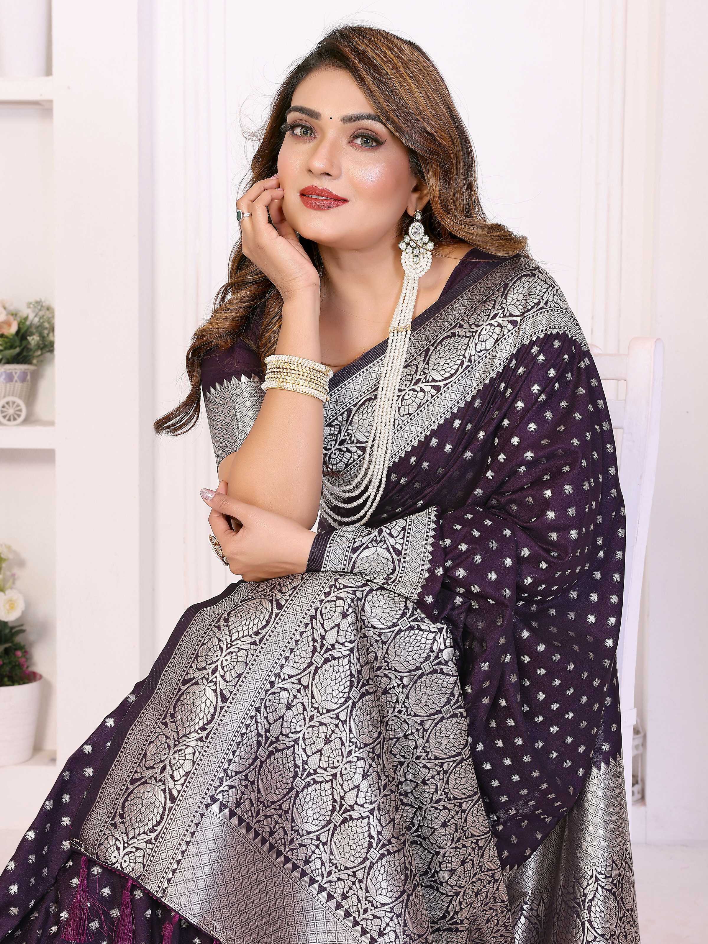 Aastha Fashion Purple Georgette Silk Zari Weaving Saree - Distacart