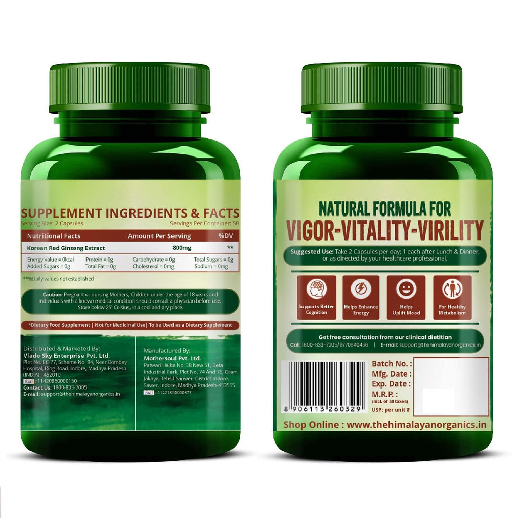 Himalayan Organics Korean Ginseng 800 mg Vegetarian Capsules - Distacart
