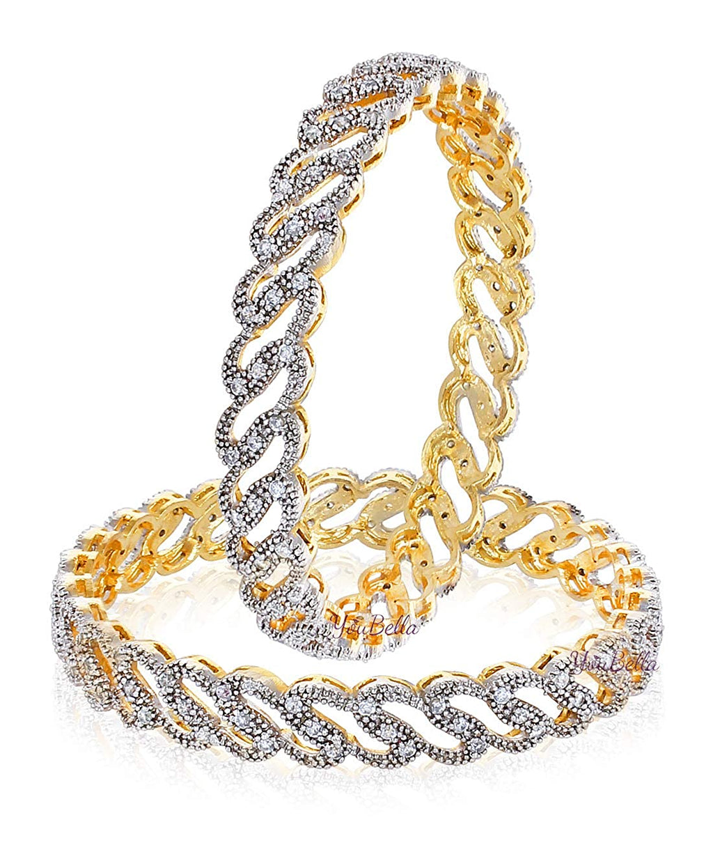 Gold-Plated Alloy Chand Tara American Diamond Studded Bangle Set - The Pari - Distacart