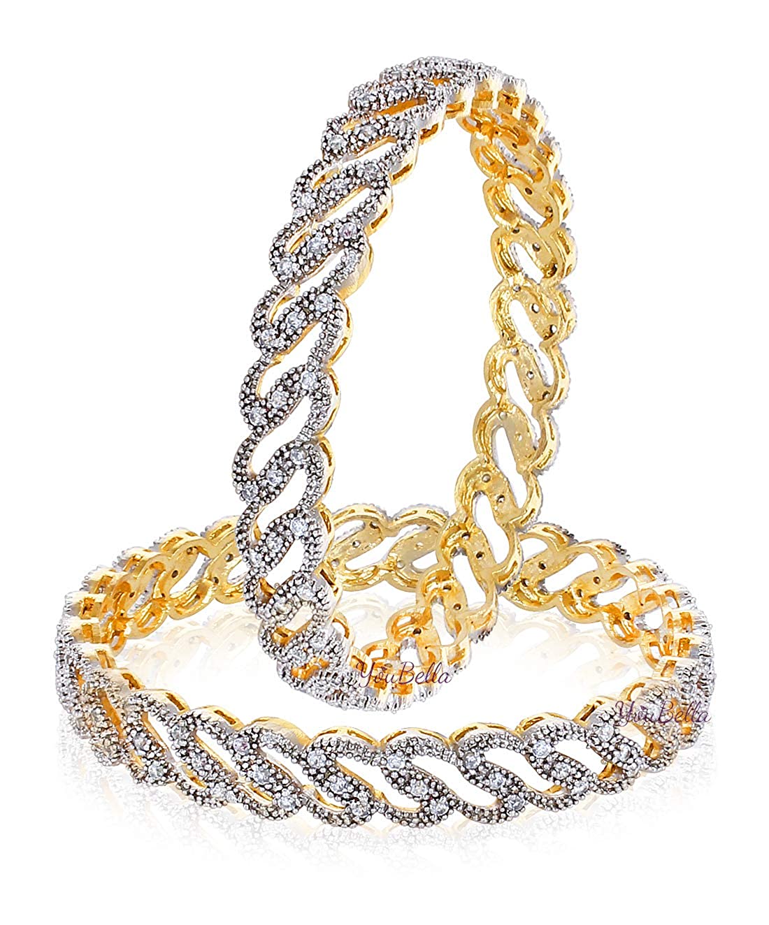 Gold-Plated Alloy Chand Tara American Diamond Studded Bangle Set - The Pari - Distacart