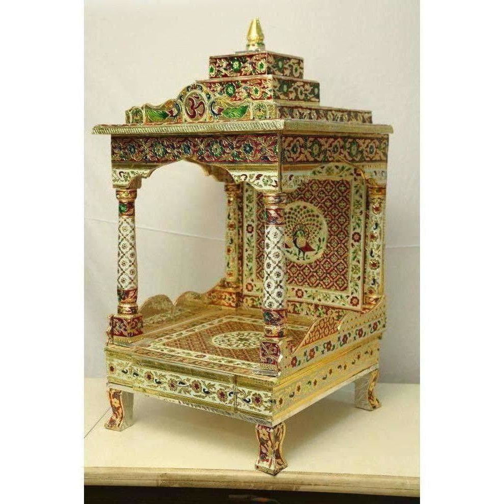 Silver Coated Multi Color Pooja Mandir / Pooja Mandiram Multi Color