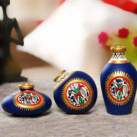 Hand-Painted Home Decorative Miniature Small Pots Set ( Set of 3 Mini Pots)