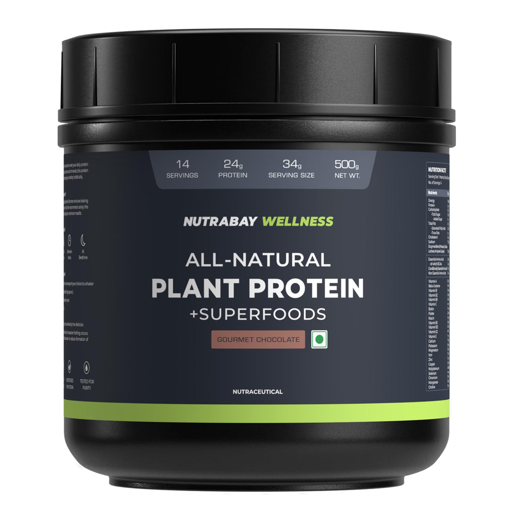 Nutrabay Wellness All Natural Plant Protein +Superfoods Powder - Gourmet Chocolate