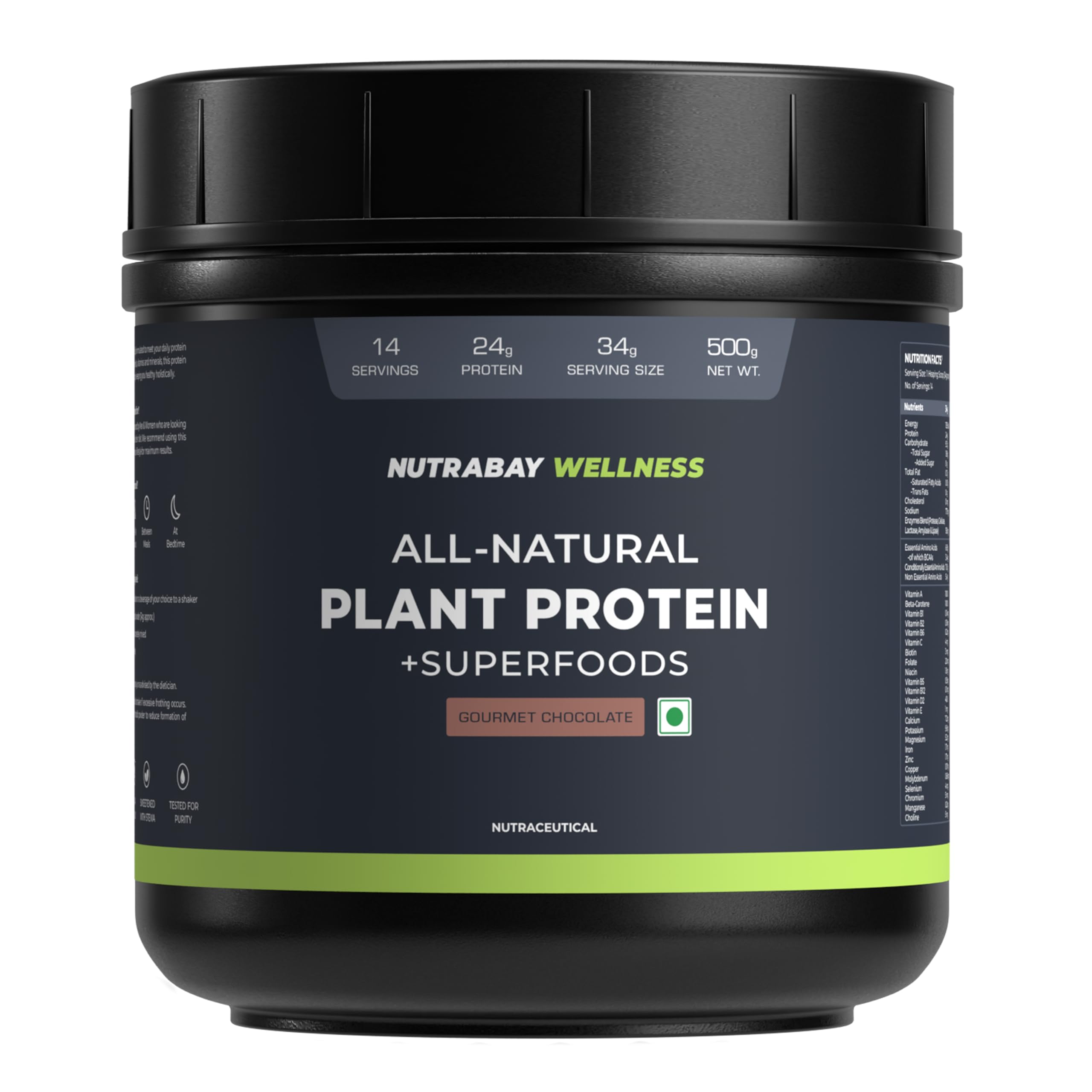 Nutrabay Wellness All Natural Plant Protein +Superfoods Powder - Gourmet Chocolate