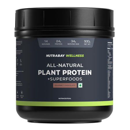 Nutrabay Wellness All Natural Plant Protein +Superfoods Powder - Gourmet Chocolate