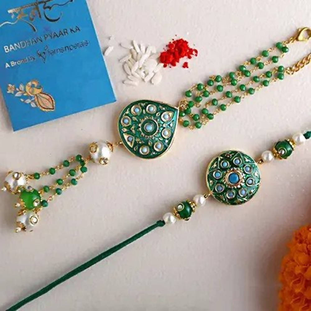 Bhaiya Bhabhi Meenakari Rakhi Set And Dry Fruits - Distacart