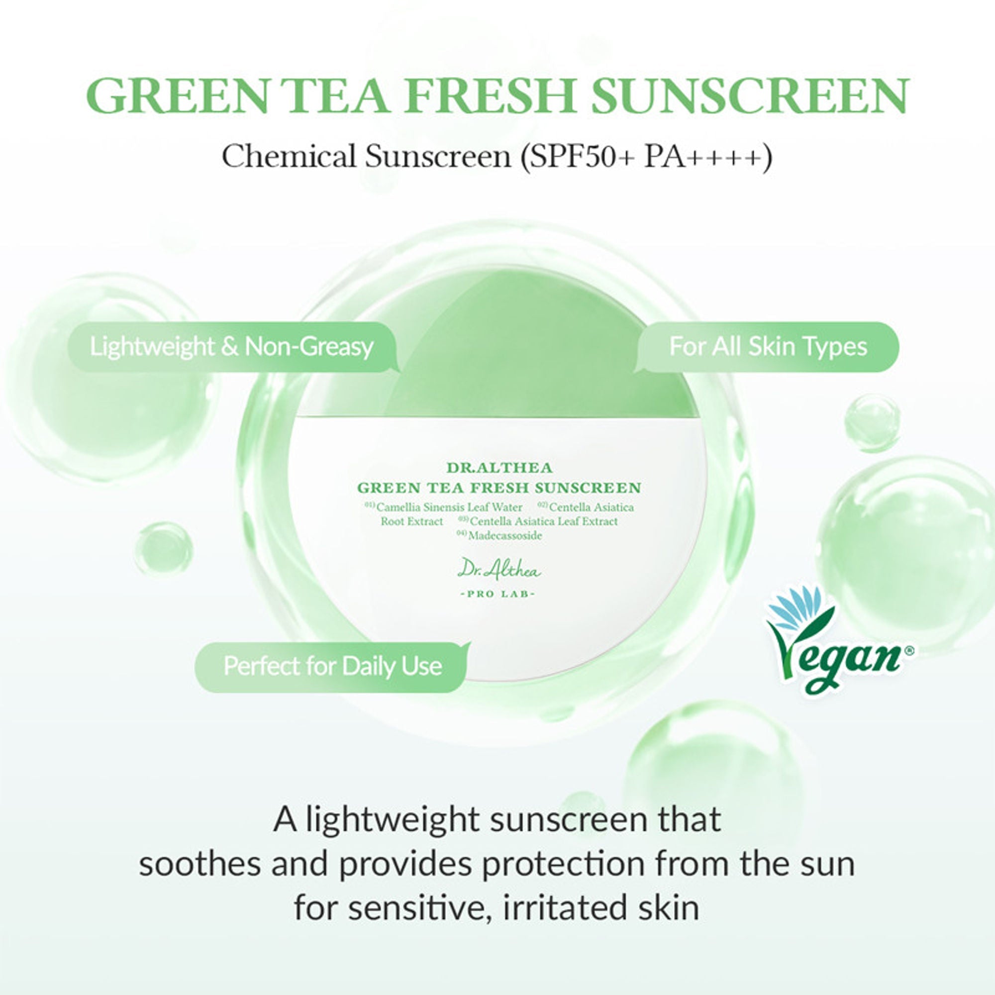 Dr.Althea Green Tea Fresh Sunscreen: Calming & Sebum Control SPF 50+ PA++++ Sun Cream