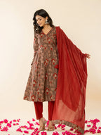 Yufta Brown Cotton Angrakha Style Kurta With Dobby Dupatta Set - Distacart