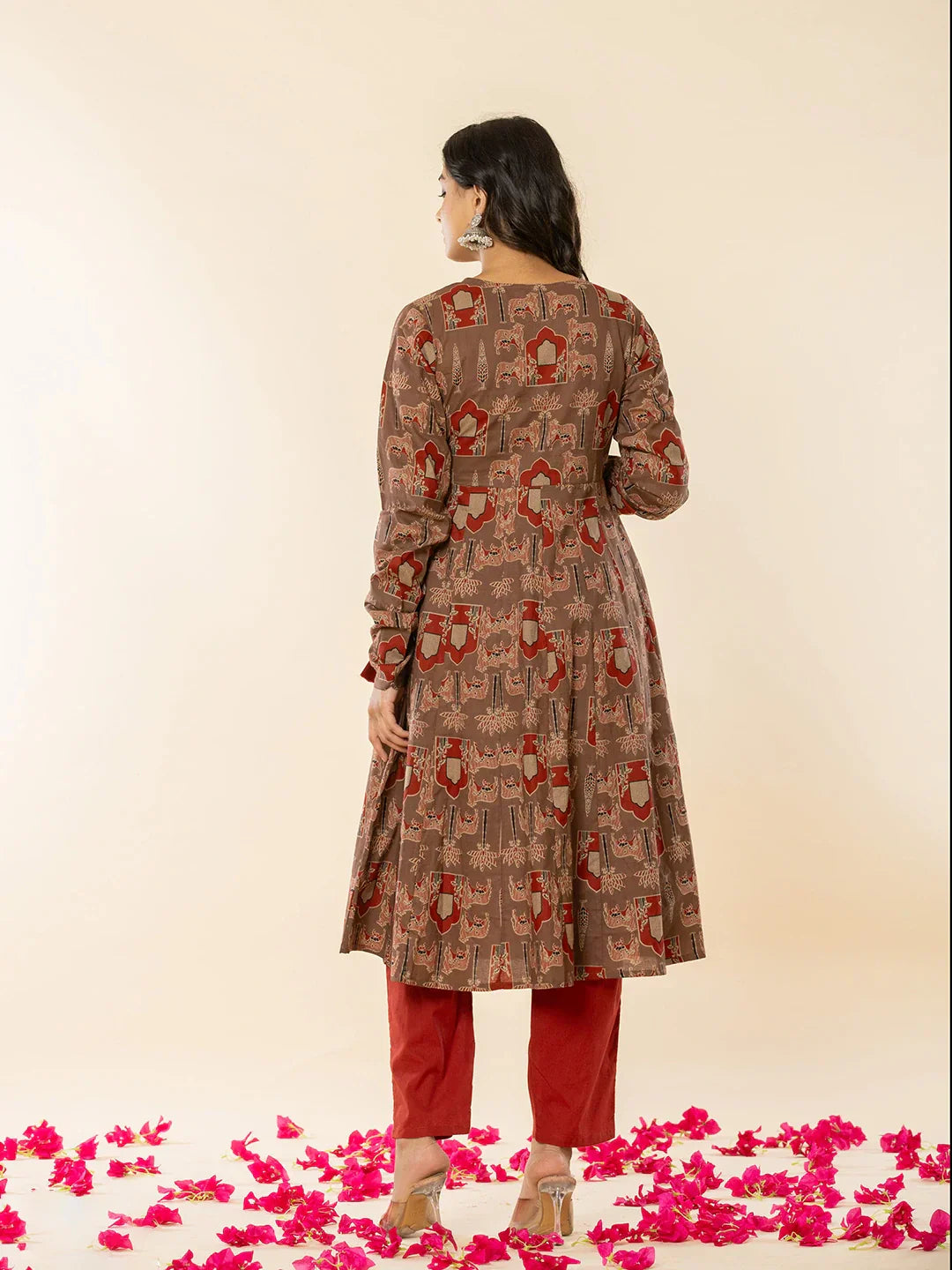 Yufta Brown Cotton Angrakha Style Kurta With Dobby Dupatta Set - Distacart