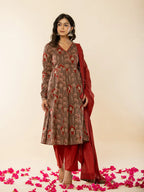 Yufta Brown Cotton Angrakha Style Kurta With Dobby Dupatta Set - Distacart