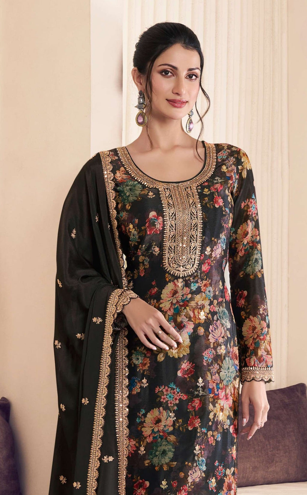 Anaita Black Chinon Digital Print Sequence Embroidered Salwar Suit - Distacart