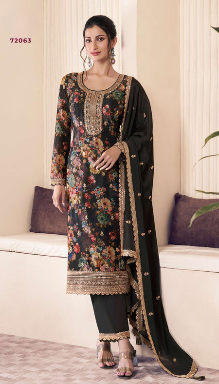 Anaita Black Chinon Digital Print Sequence Embroidered Salwar Suit