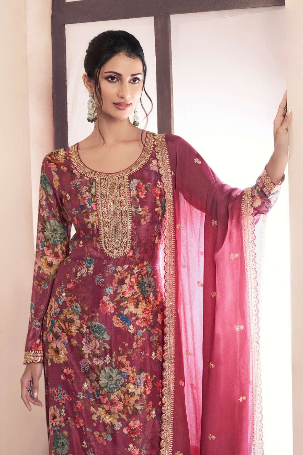 Anaita Pink Chinon Digital Print Sequence Embroidered Salwar Suit - Distacart