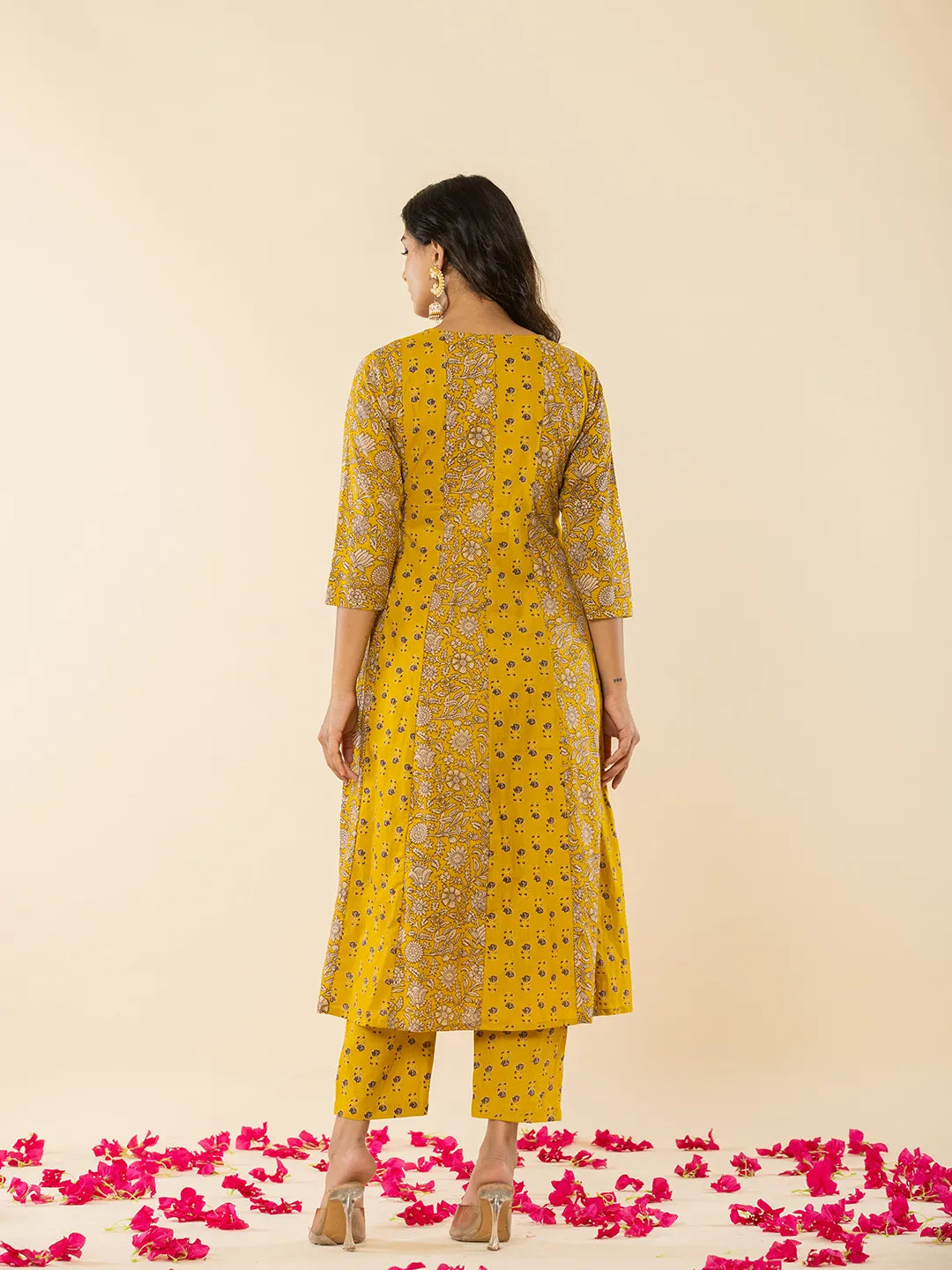 Yufta Mustard Cotton Embroidered Anarkali Kurta Dupatta Set - Distacart