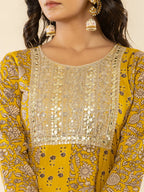 Yufta Mustard Cotton Embroidered Anarkali Kurta Dupatta Set - Distacart
