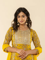 Yufta Mustard Cotton Embroidered Anarkali Kurta Dupatta Set - Distacart