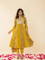 Yufta Mustard Cotton Embroidered Anarkali Kurta Dupatta Set - Distacart