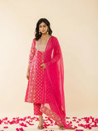 Yufta Pink Cotton Embroidered Anarkali Kurta Dupatta Set - Distacart