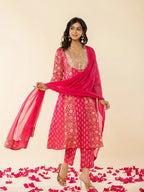 Yufta Pink Cotton Embroidered Anarkali Kurta Dupatta Set - Distacart