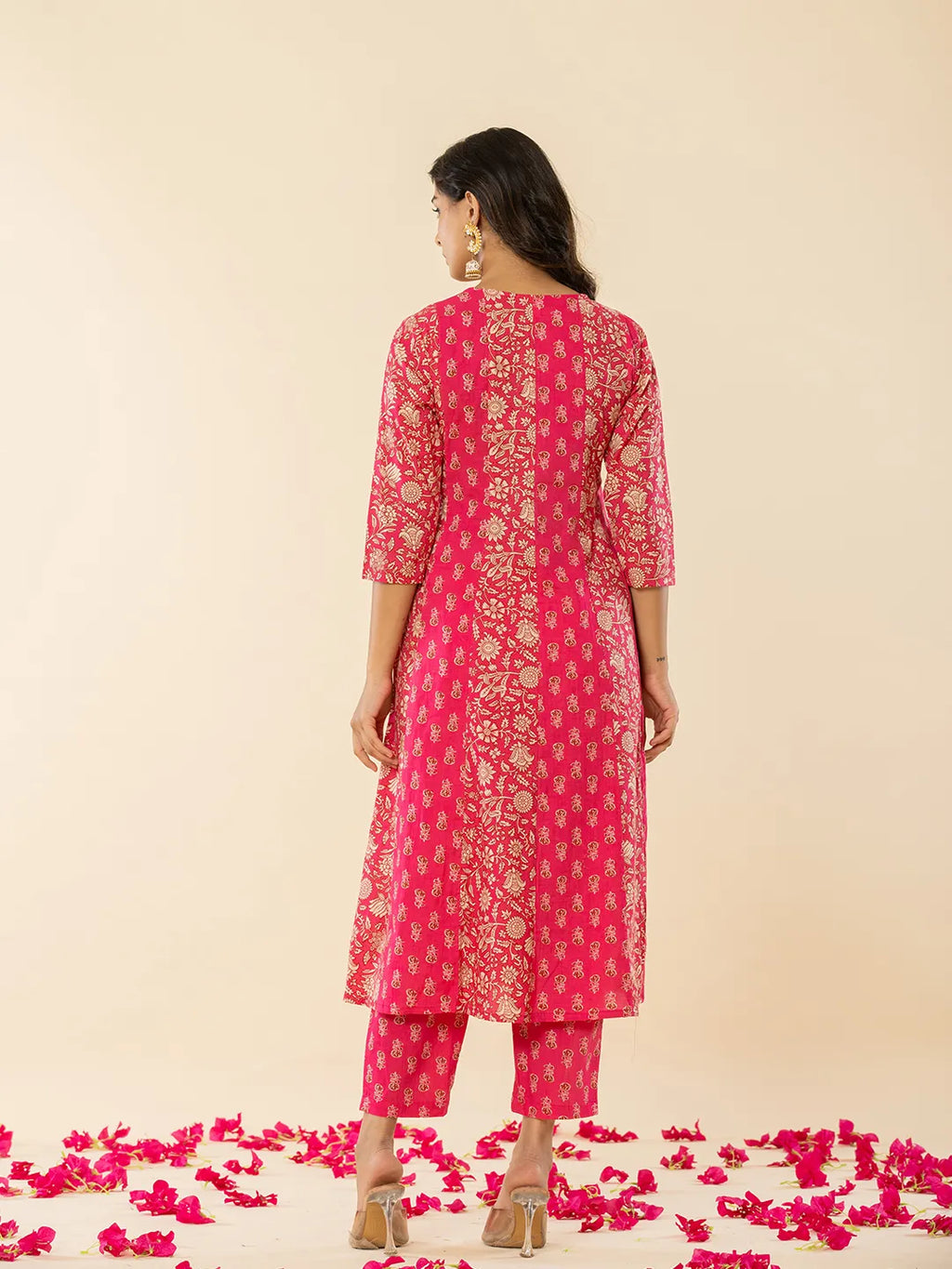 Yufta Pink Cotton Embroidered Anarkali Kurta Dupatta Set - Distacart