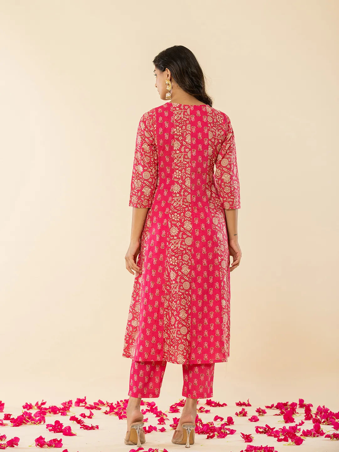 Yufta Pink Cotton Embroidered Anarkali Kurta Dupatta Set - Distacart