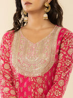 Yufta Pink Cotton Embroidered Anarkali Kurta Dupatta Set - Distacart