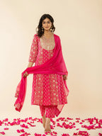 Yufta Pink Cotton Embroidered Anarkali Kurta Dupatta Set - Distacart