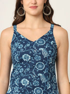 Yufta Blue Cotton Strappy Block Print Kurta Dupatta Set
