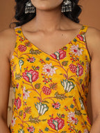 Yufta Mustard Cotton Sleeveless Kurta Dupatta Set
