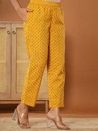 Yufta Mustard Cotton Sleeveless Kurta Dupatta Set