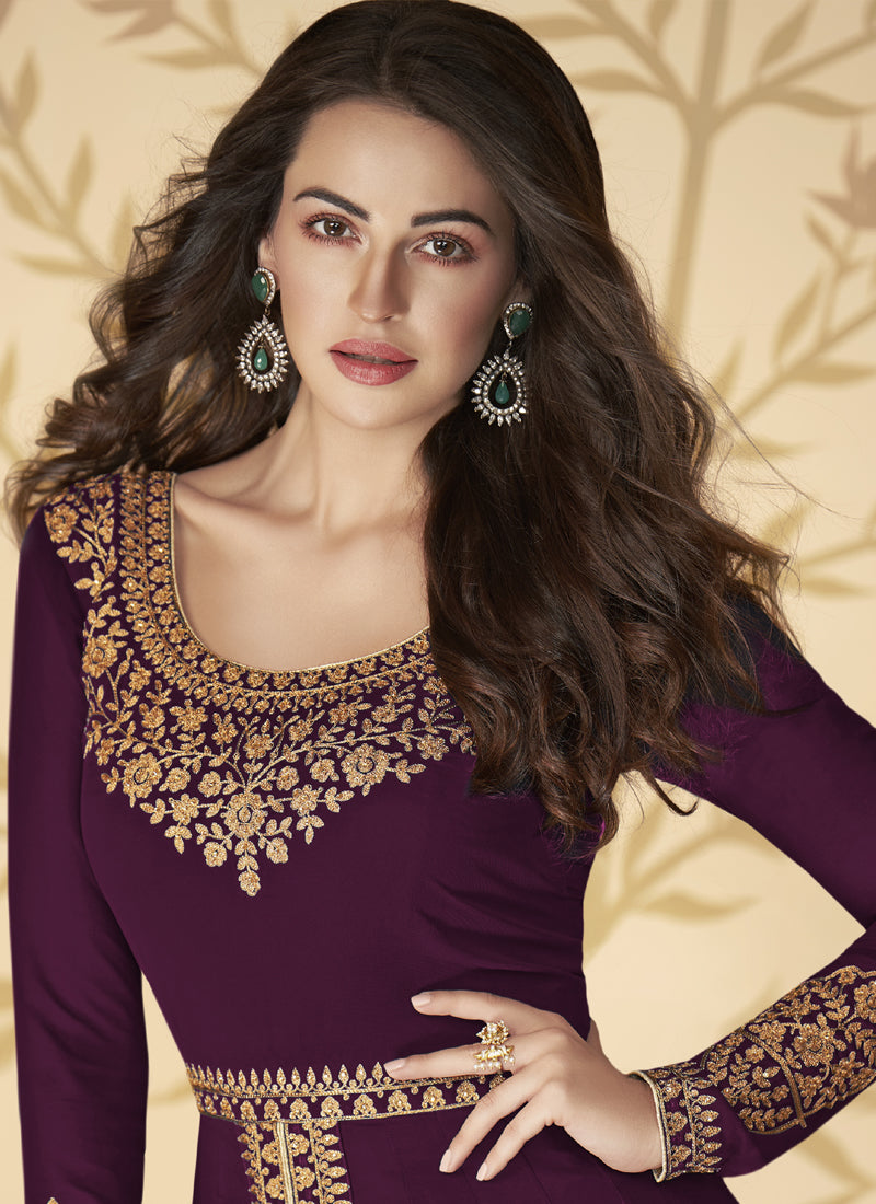 Vegaa Fashion Wine Georgette Embroidered Anarkali Suit