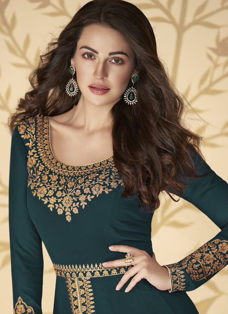 Vegaa Fashion Teal Blue Georgette Embroidered Anarkali Suit