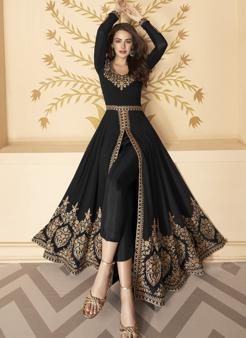 Vegaa Fashion Black Georgette Embroidered Anarkali Suit