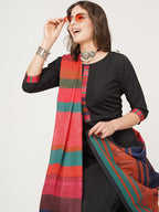 HERE&NOW Black And Red Straight Kurta with Trousers & With Dupatta