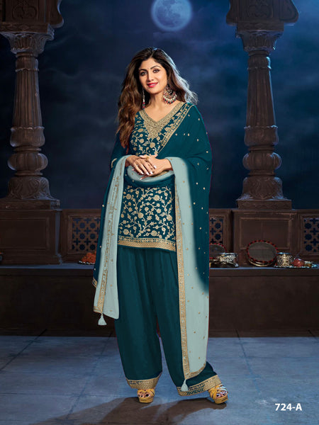 Anaita Teal Silk Farshi Salwar Suit With Codding Dori & Sequence Work