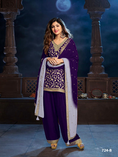 Anaita Purple Silk Farshi Salwar Suit With Codding Dori & Sequence Work