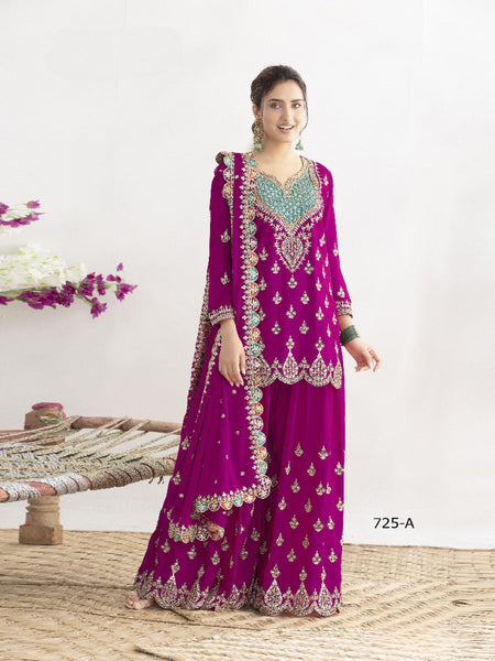 Anaita Purple Chinon Suit With Embroidered Sequins & Mirror Work