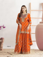 Anaita Orange Chinon Suit With Embroidered Sequins & Mirror Work - Distacart