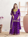 Anaita Violet Chinon Suit With Embroidered Sequins & Mirror Work - Distacart