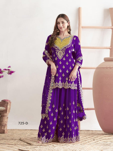 Anaita Violet Chinon Suit With Embroidered Sequins & Mirror Work