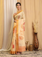 Shivam Fabrics Beige Chanderi Fabric Printed Saree - Distacart